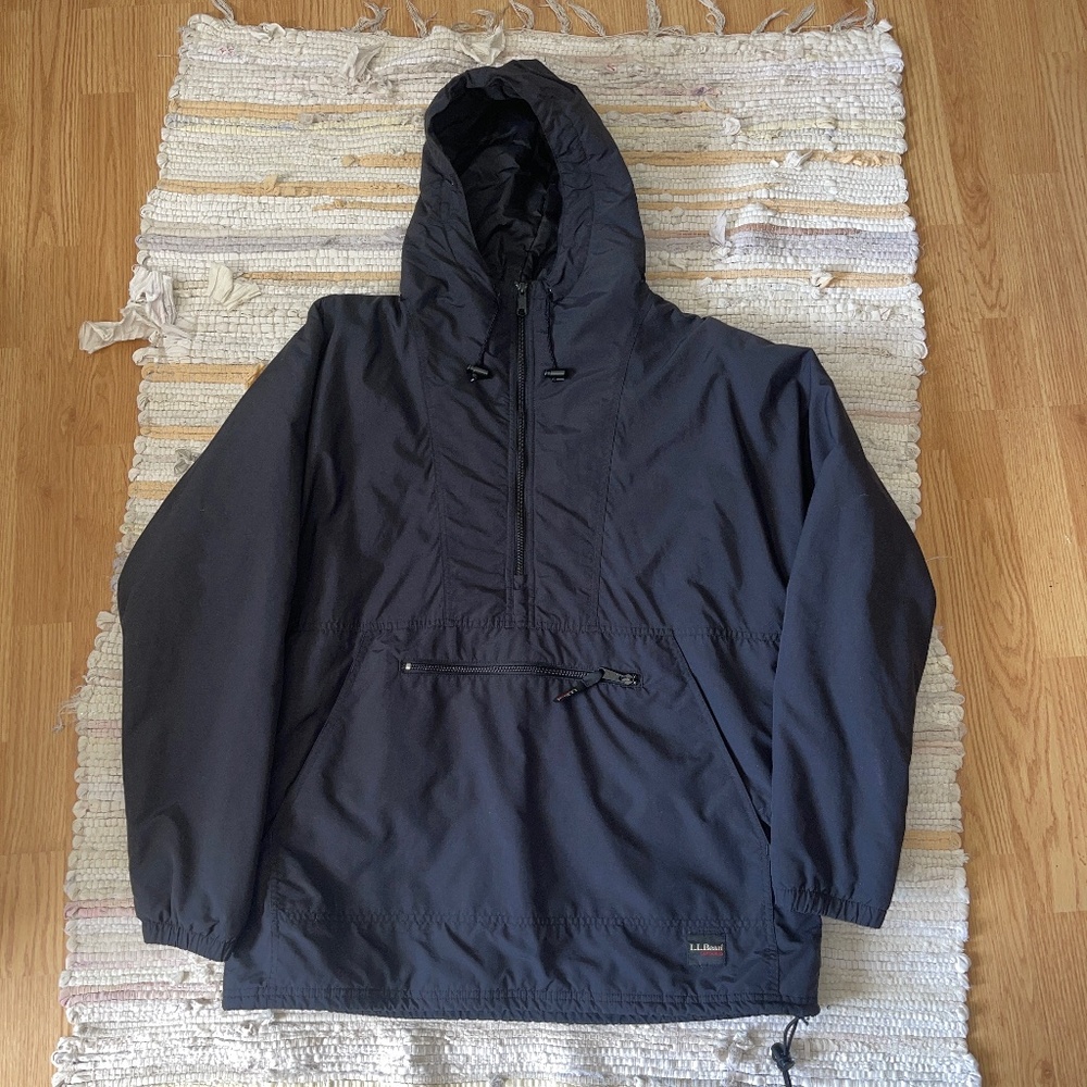 Men’s L.L. Bean Black Quarter Zip Pullover Jacket w/ Pockets Size Medium